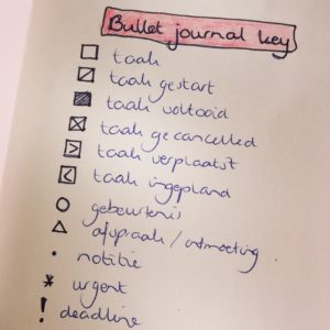 bullet journal key, plannen maand week dag, bullet journal